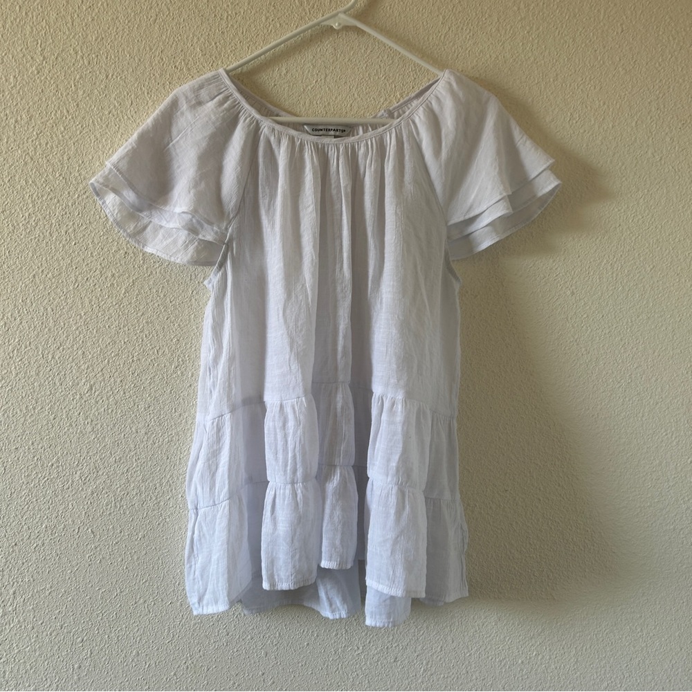 Counterparts Women’s Tiered Top Large White Ruffle Sleeves Prairie Cottagecore